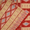 Sanskriti Vintage Sarees Peach/Red Pure Cotton Ikat Printed Sari 5+yd Sustainable Fabric