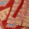 Sanskriti Vintage Sarees Peach/Red Pure Cotton Ikat Printed Sari 5+yd Sustainable Fabric