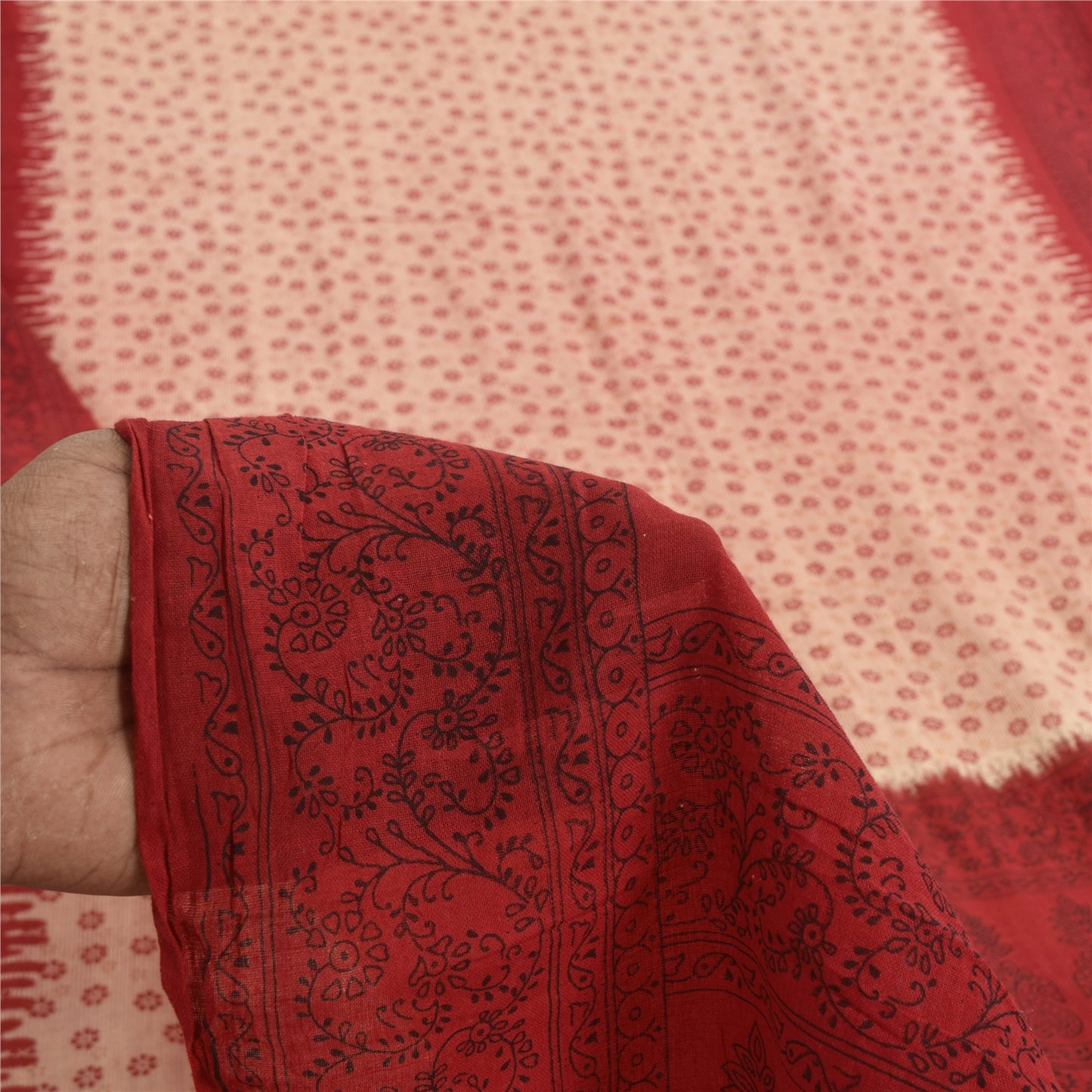 Санскритские винтажные сари персикового/красного цвета из чистого хлопка с принтом 5+ ярдов ткань для рукоделия из экологически чистой ткани