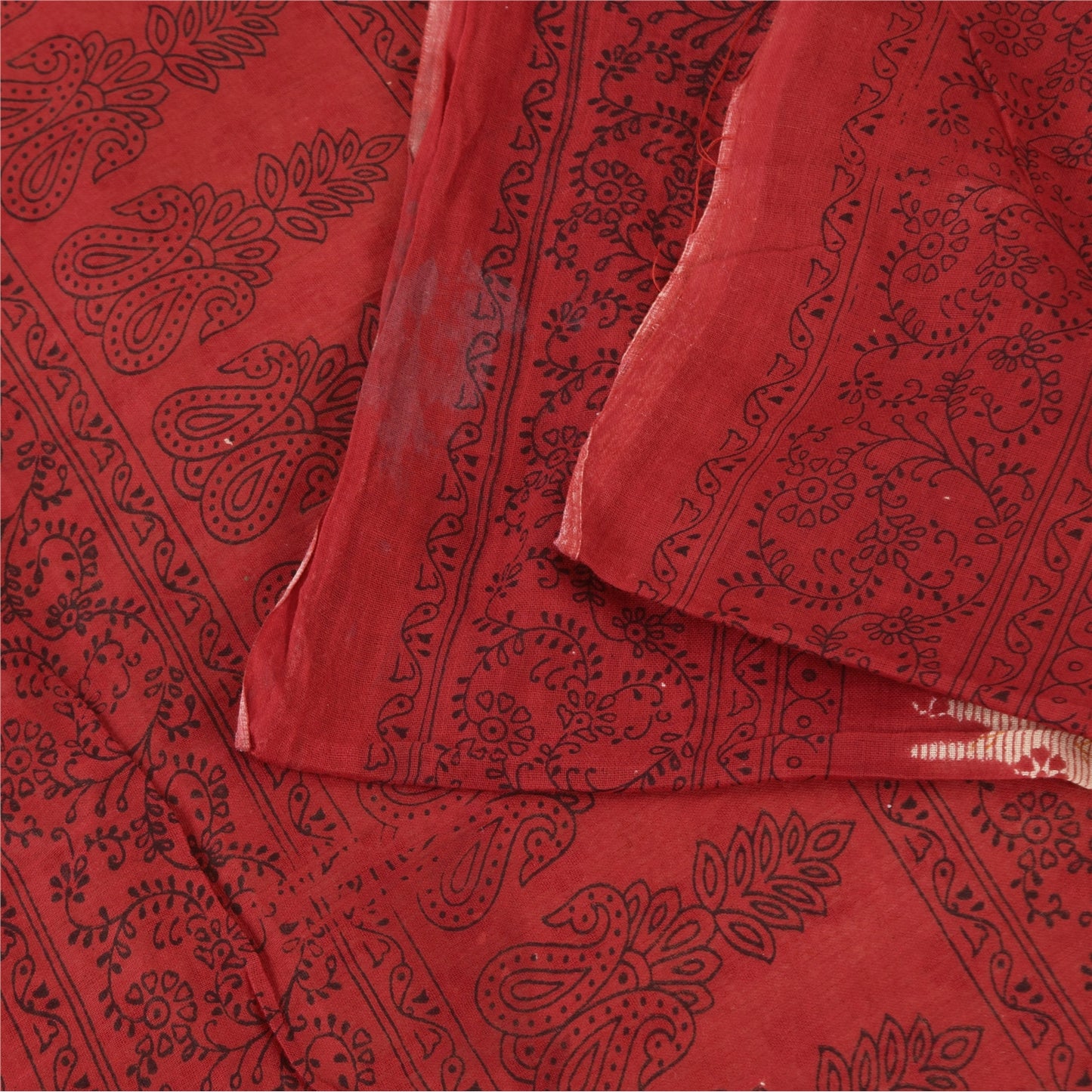 Санскритские винтажные сари персикового/красного цвета из чистого хлопка с принтом 5+ ярдов ткань для рукоделия из экологически чистой ткани