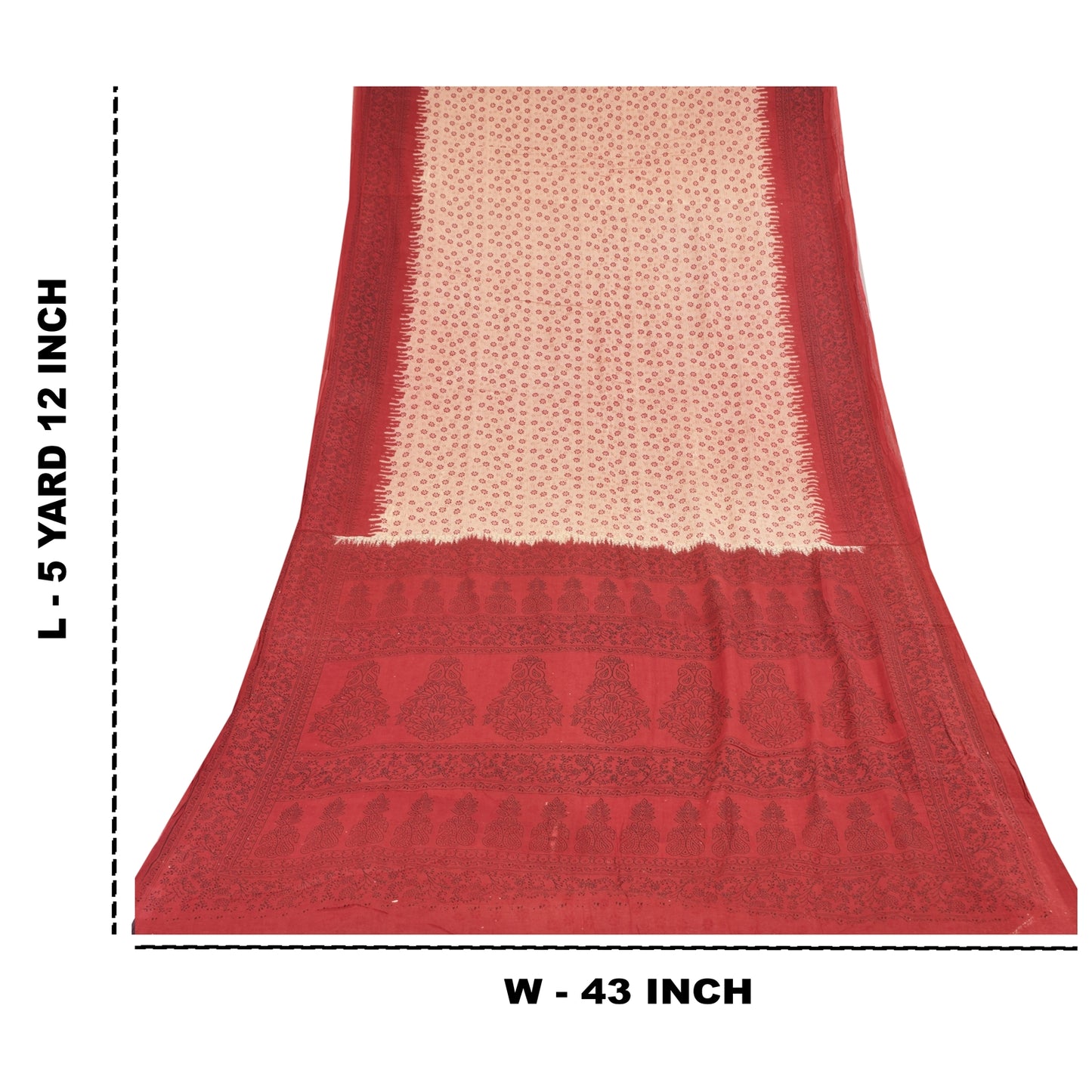 Санскритские винтажные сари персикового/красного цвета из чистого хлопка с принтом 5+ ярдов ткань для рукоделия из экологически чистой ткани