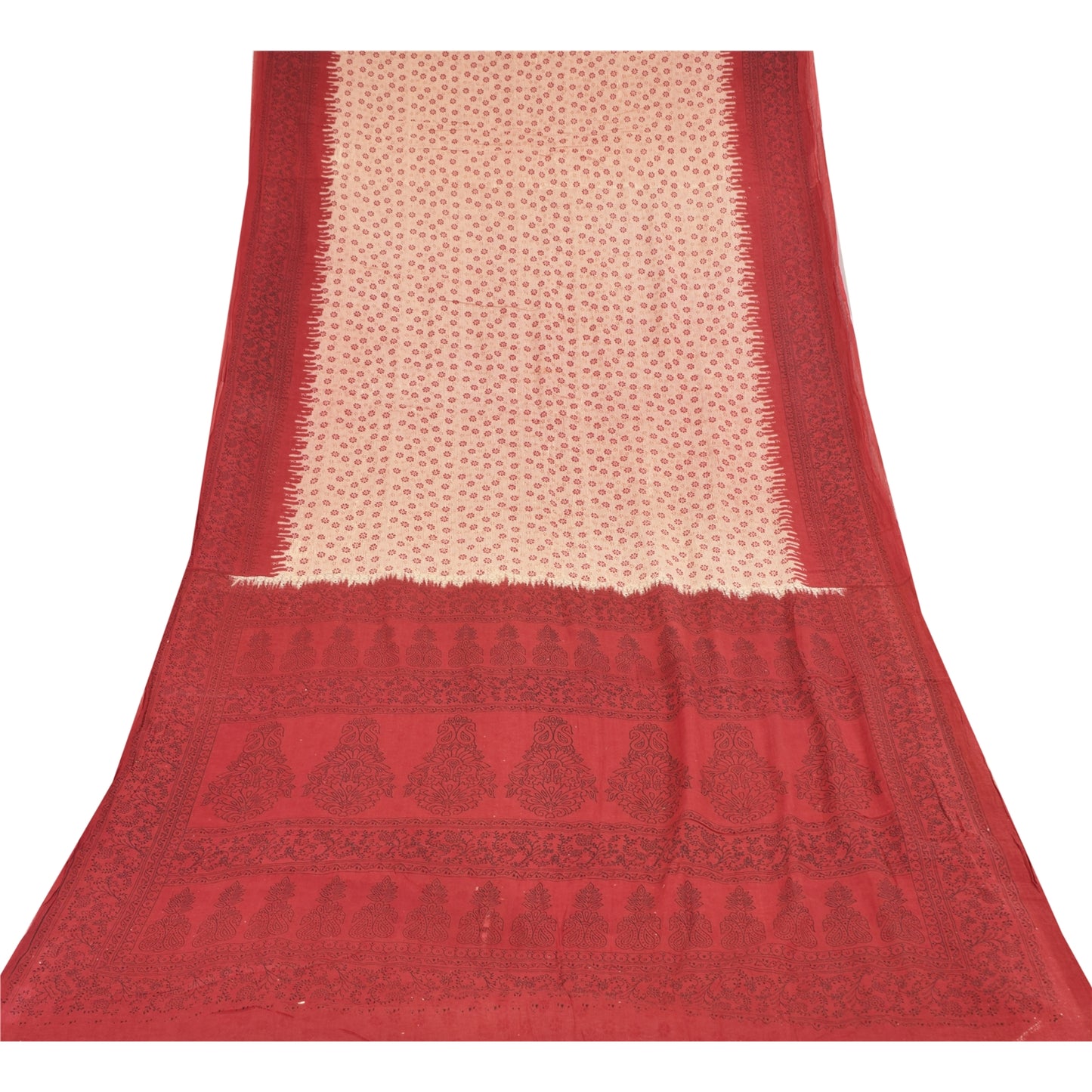 Санскритские винтажные сари персикового/красного цвета из чистого хлопка с принтом 5+ ярдов ткань для рукоделия из экологически чистой ткани