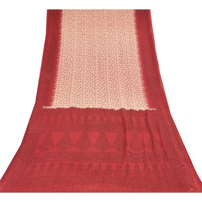 Санскритские винтажные сари персикового/красного цвета из чистого хлопка с принтом 5+ ярдов ткань для рукоделия из экологически чистой ткани