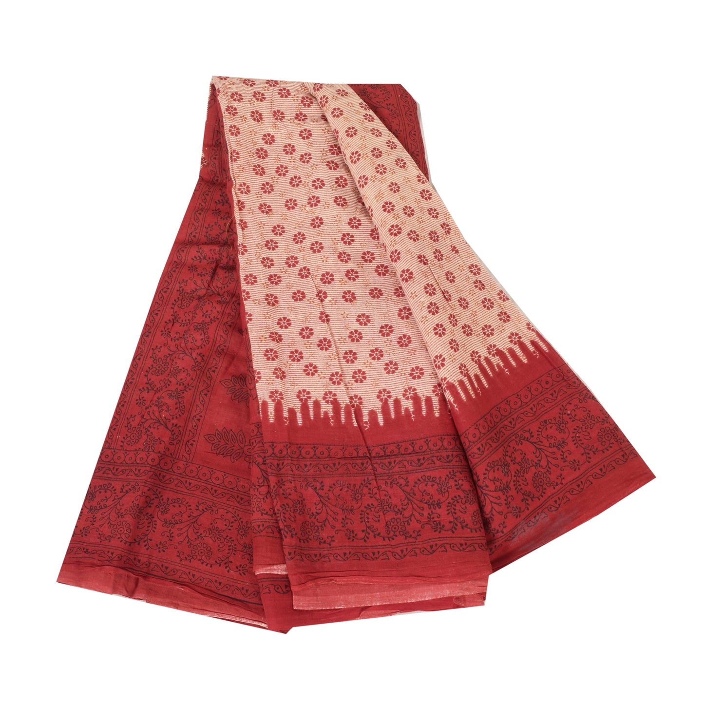 Санскритские винтажные сари персикового/красного цвета из чистого хлопка с принтом 5+ ярдов ткань для рукоделия из экологически чистой ткани