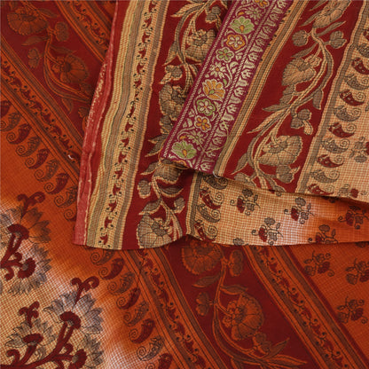 Сари Sanskriti Vintage, ржаво-оранжевое, из чистого хлопка, напечатанное сари, 5+ ярдов, ткань для рукоделия из экологически чистой ткани