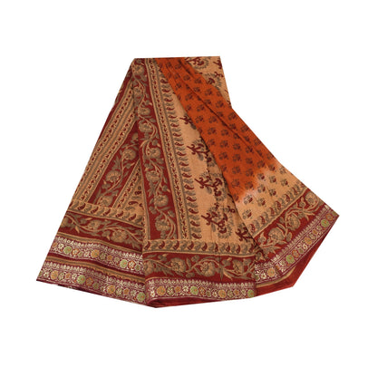 Сари Sanskriti Vintage, ржаво-оранжевое, из чистого хлопка, напечатанное сари, 5+ ярдов, ткань для рукоделия из экологически чистой ткани