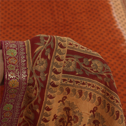 Сари Sanskriti Vintage, ржаво-оранжевое, из чистого хлопка, напечатанное сари, 5+ ярдов, ткань для рукоделия из экологически чистой ткани