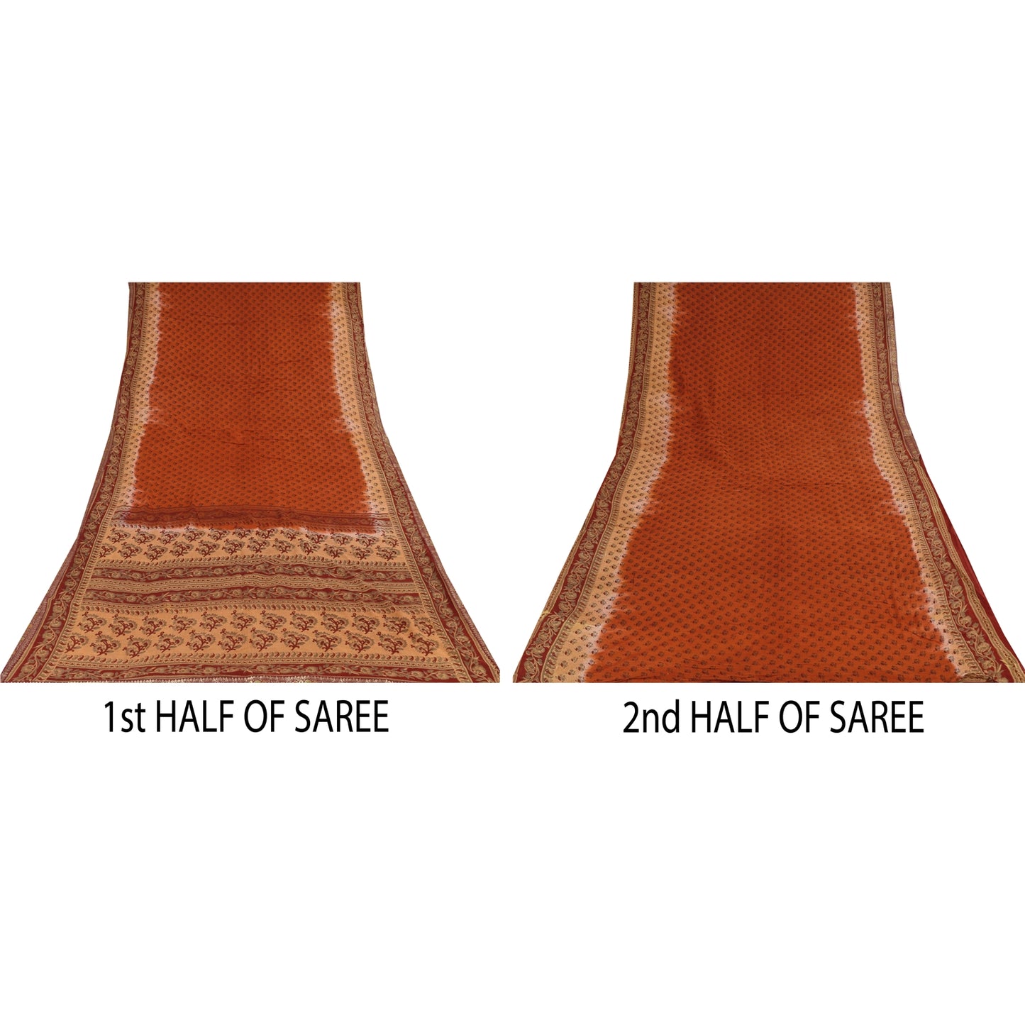 Сари Sanskriti Vintage, ржаво-оранжевое, из чистого хлопка, напечатанное сари, 5+ ярдов, ткань для рукоделия из экологически чистой ткани