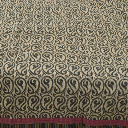 Sanskriti Vintage Sarees Cream/Black 100%Pure Cotton Print Kota Sari 5+yd Sustainable Fabric