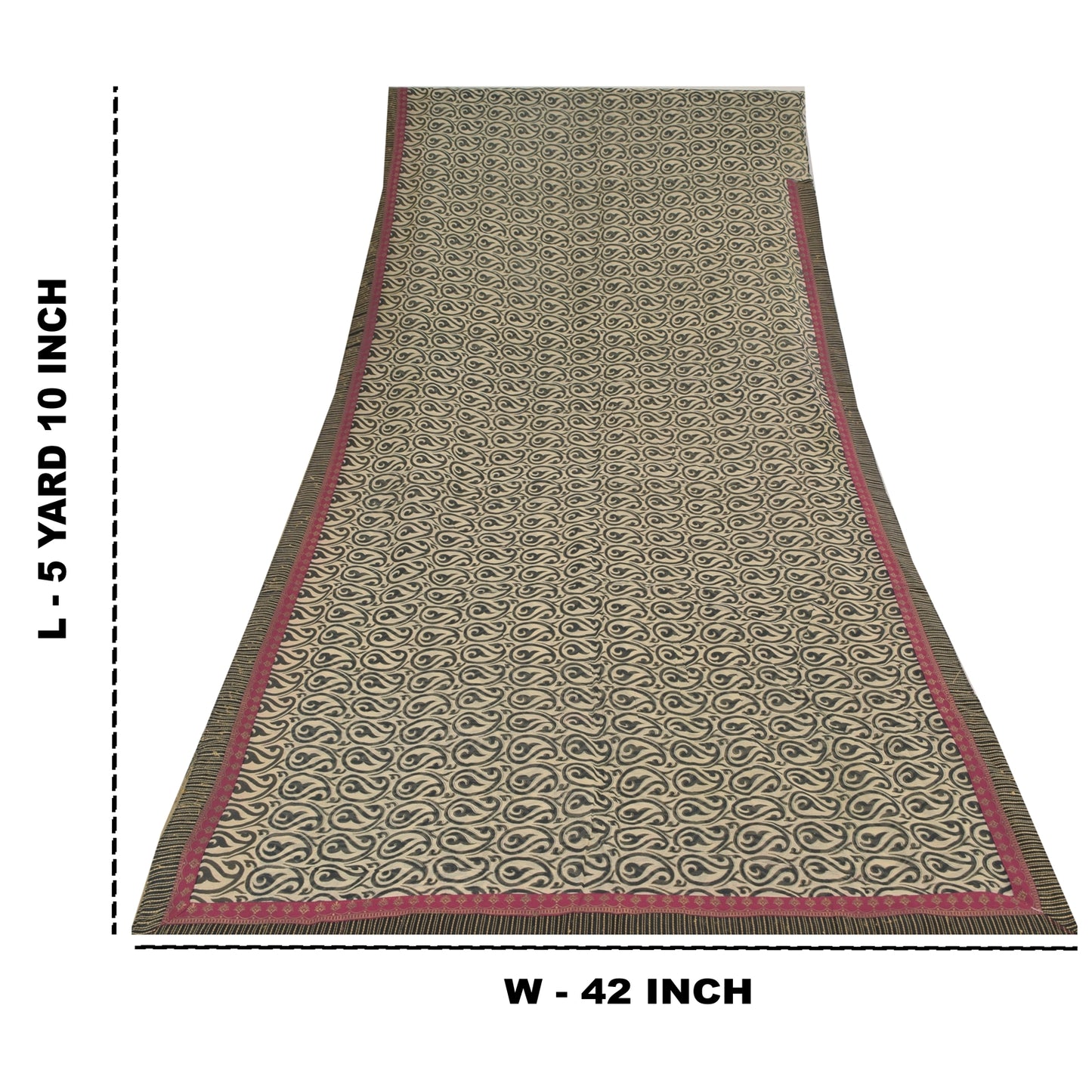 Sanskriti Vintage Sarees Cream/Black 100%Pure Cotton Print Kota Sari 5+yd Sustainable Fabric