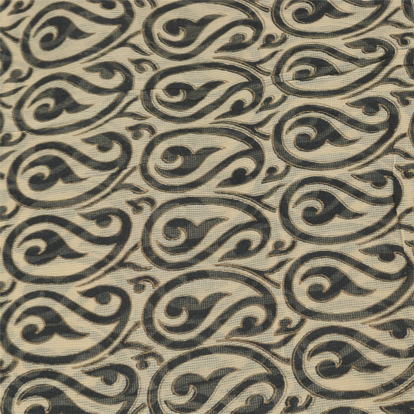 Sanskriti Vintage Sarees Cream/Black 100%Pure Cotton Print Kota Sari 5+yd Sustainable Fabric