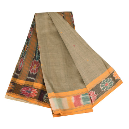 Sanskriti Vintage Sarees Gray Ikat Handwoven Odisha Pure Cotton Sari 5+yd Sustainable Fabric
