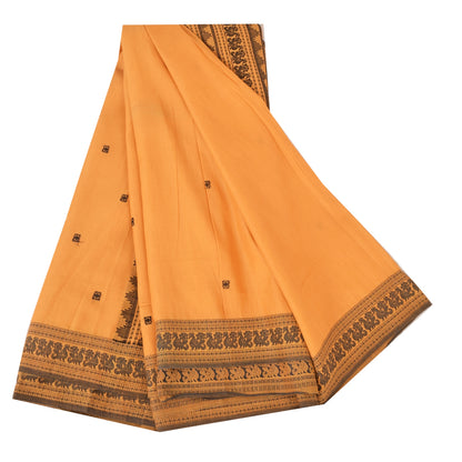 Sanskriti Vintage Sarees Peach Hand Woven Pure Cotton Sari 5+yd Craft Sustainable Fabric