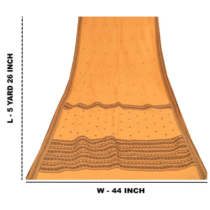 Sanskriti Vintage Sarees Peach Hand Woven Pure Cotton Sari 5+yd Craft Sustainable Fabric