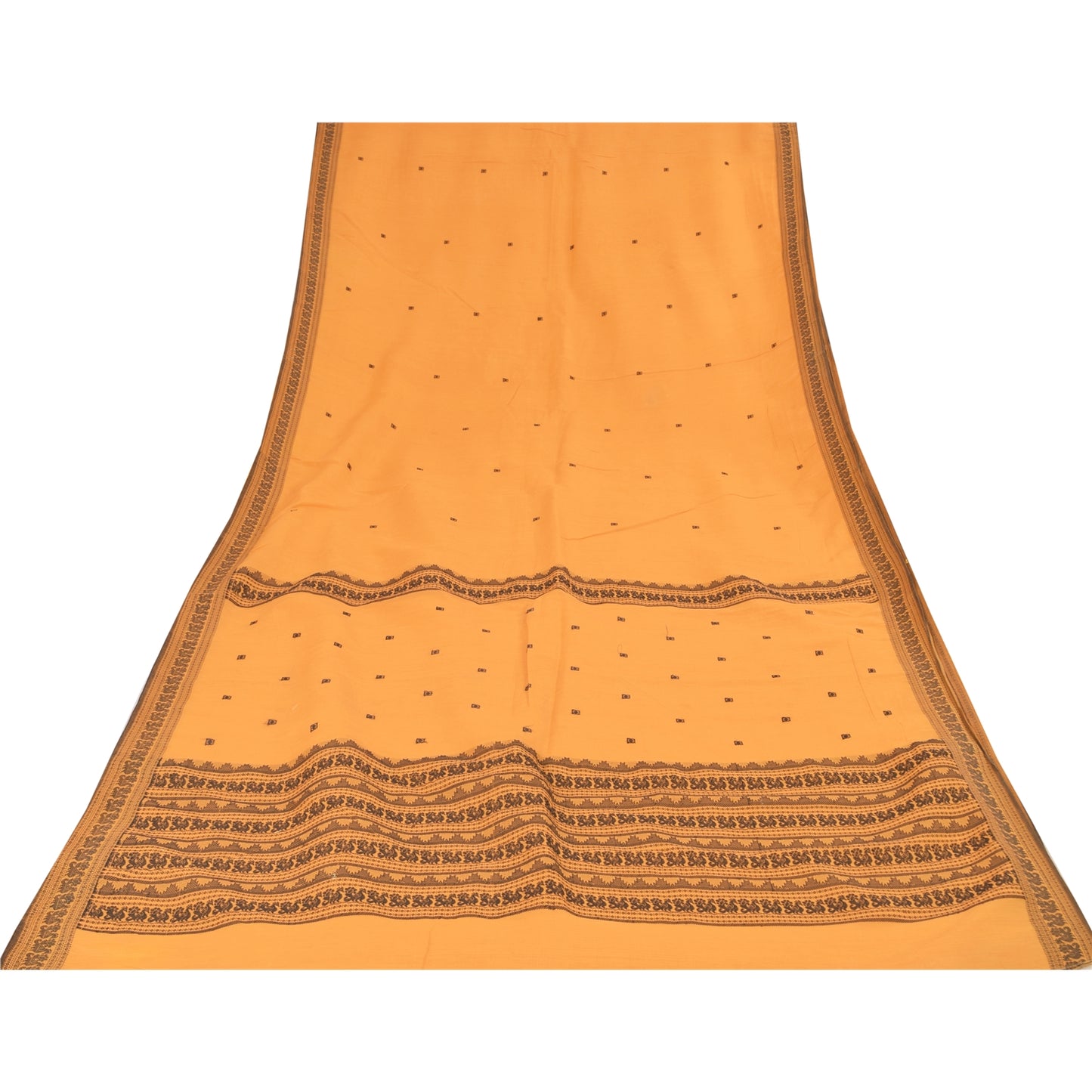 Sanskriti Vintage Sarees Peach Hand Woven Pure Cotton Sari 5+yd Craft Sustainable Fabric