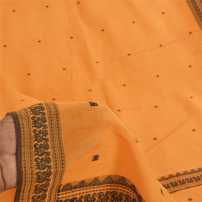 Sanskriti Vintage Sarees Peach Hand Woven Pure Cotton Sari 5+yd Craft Sustainable Fabric