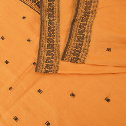 Sanskriti Vintage Sarees Peach Hand Woven Pure Cotton Sari 5+yd Craft Sustainable Fabric