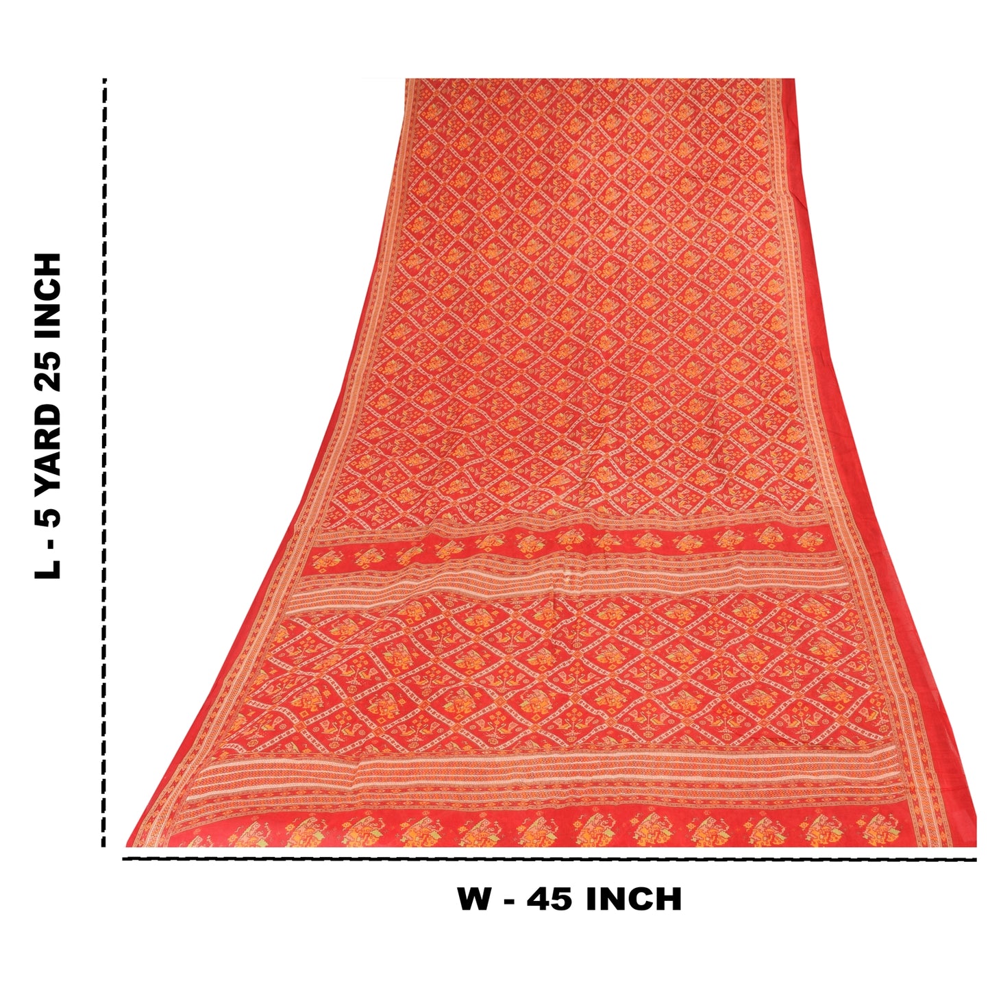 Sanskriti Vintage Sarees Red Patan Patola Pure Cotton Printed Sari 5+yd Sustainable Fabric