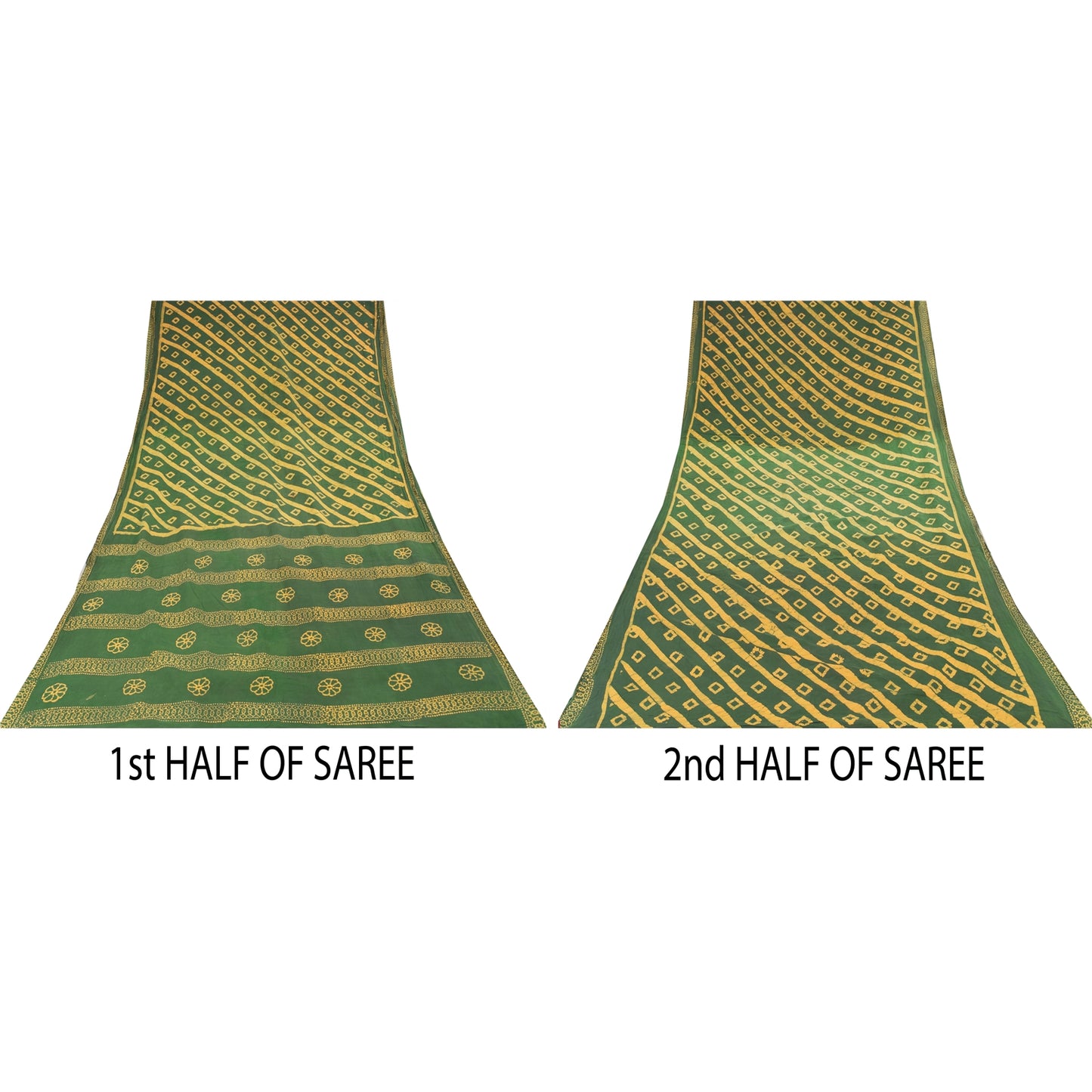 Санскритские винтажные сари зеленое/желтое чистое хлопковое батиковое сари 5+ ярдов устойчивая ткань