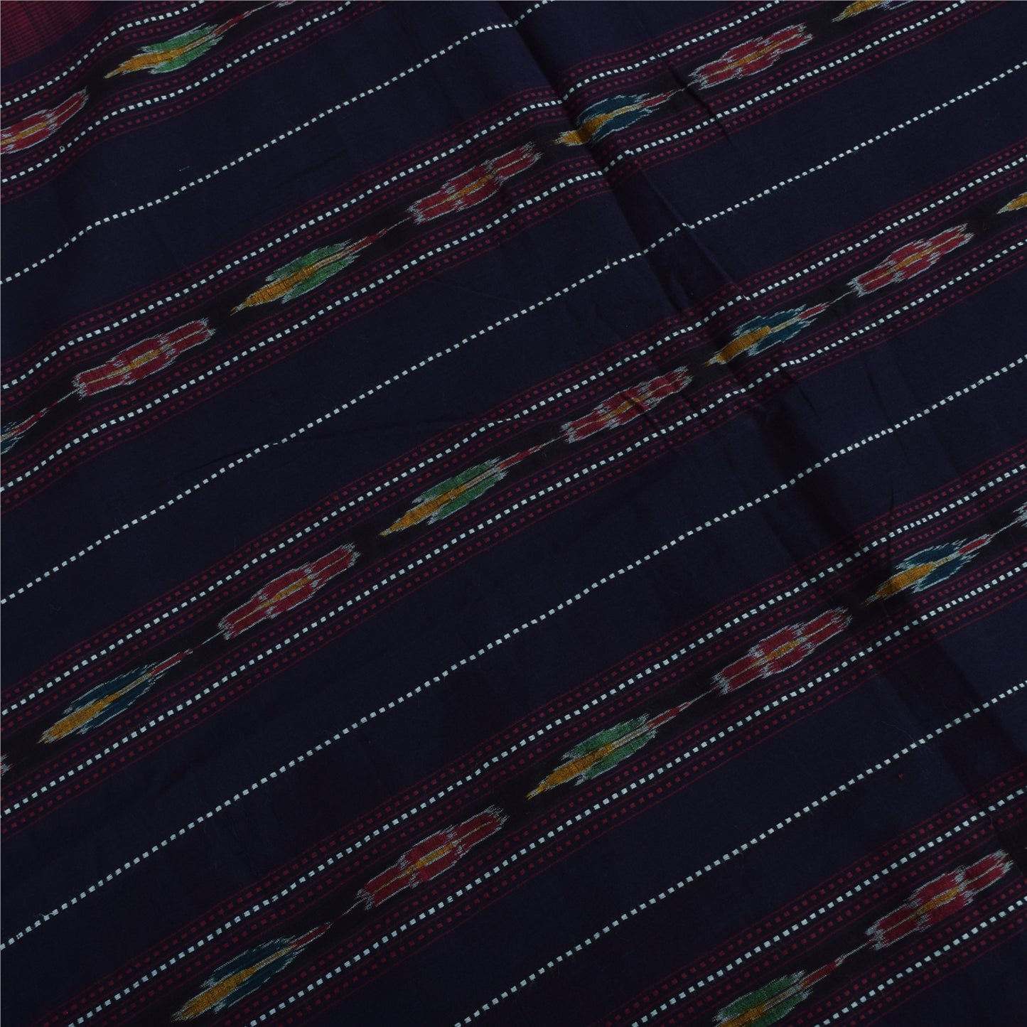 Sanskriti Vintage Sarees Red Ikat Handwoven Odisha Pure Cotton Sari 5+yd Sustainable Fabric