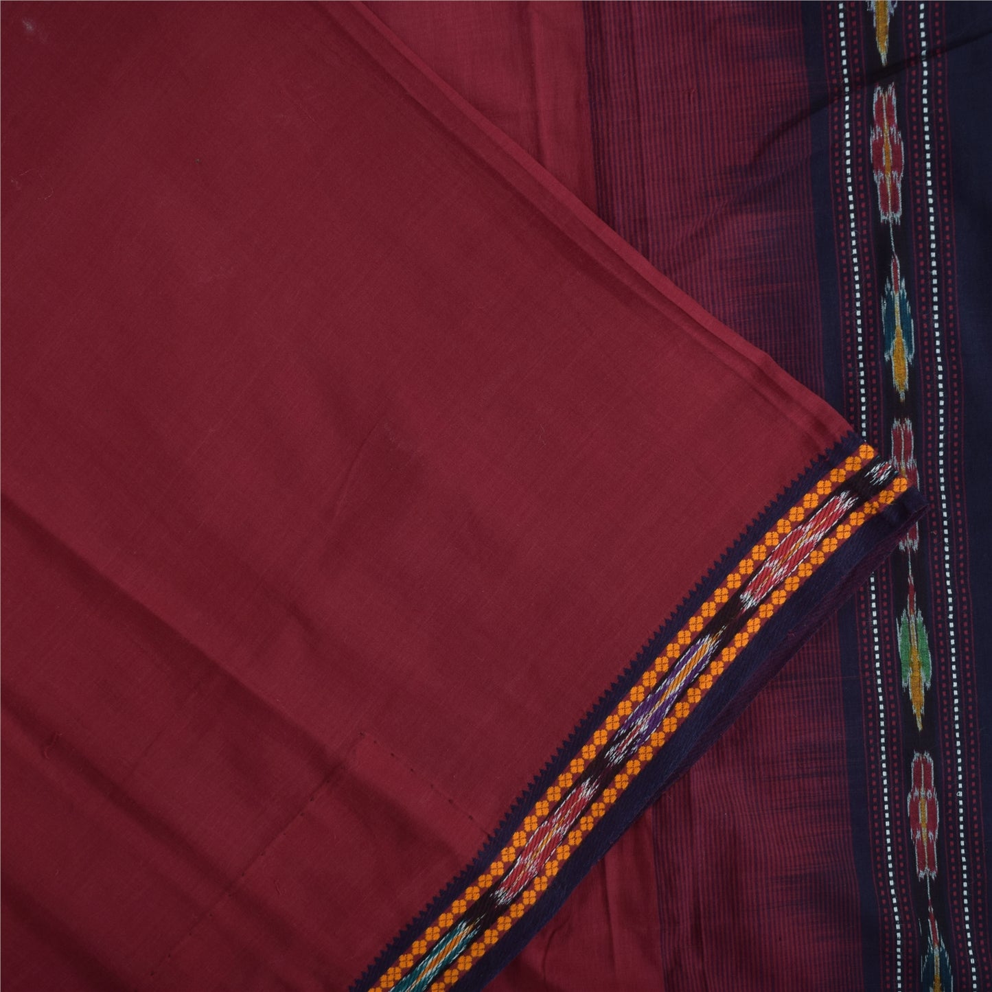 Sanskriti Vintage Sarees Red Ikat Handwoven Odisha Pure Cotton Sari 5+yd Sustainable Fabric
