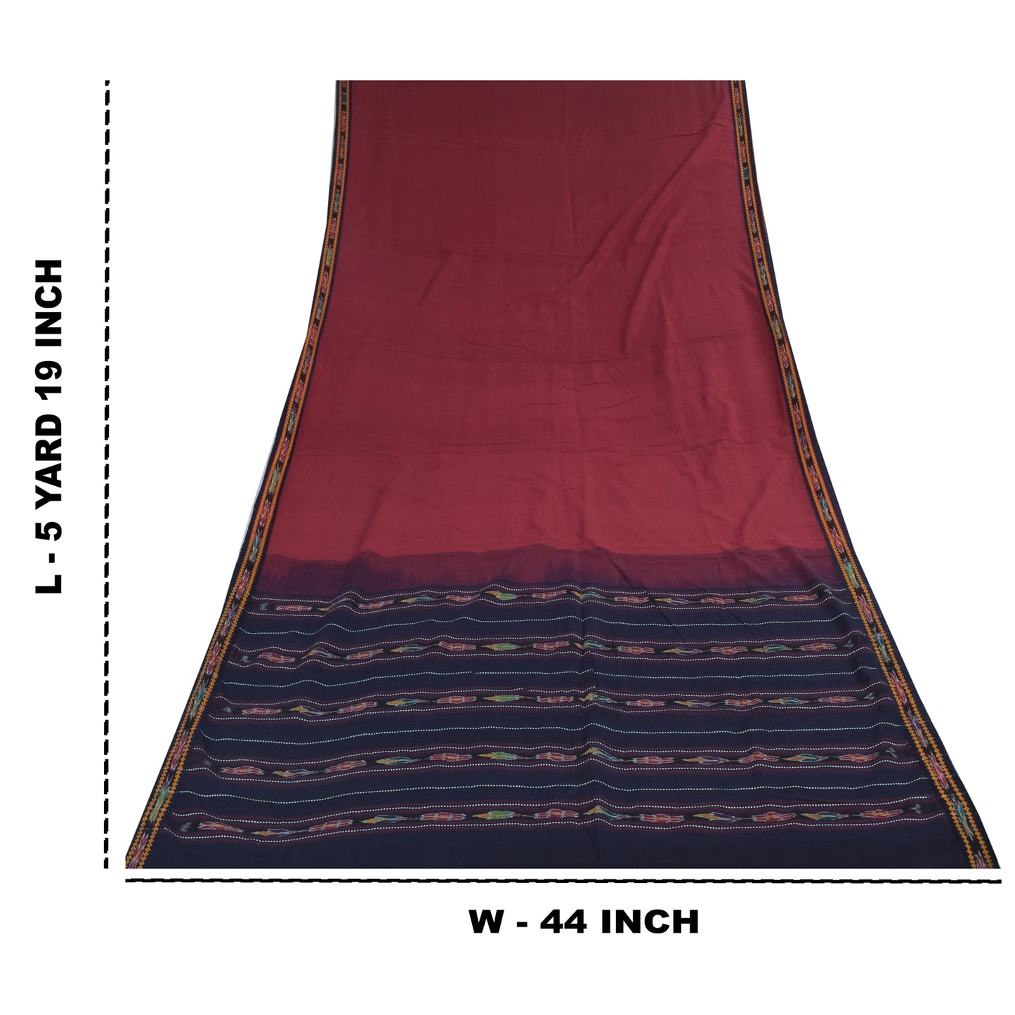 Sanskriti Vintage Sarees Red Ikat Handwoven Odisha Pure Cotton Sari 5+yd Sustainable Fabric