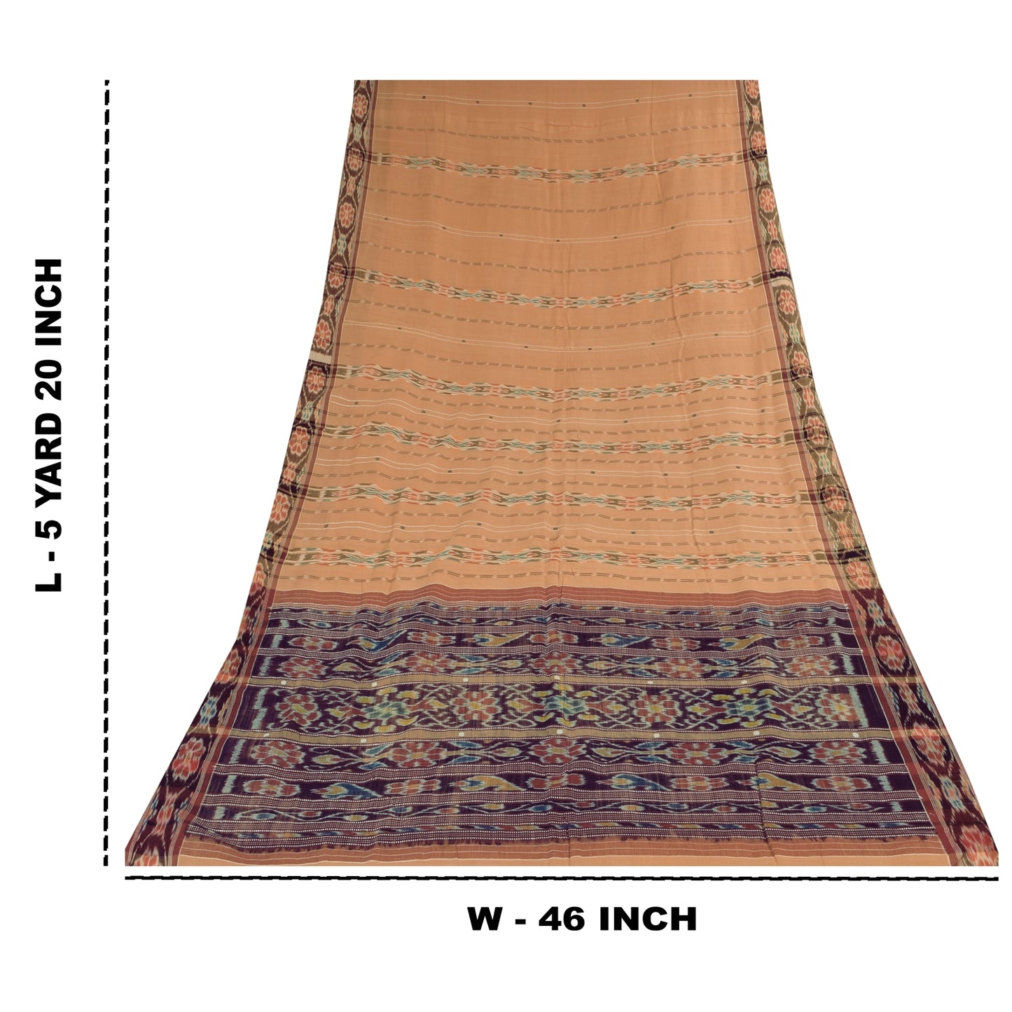 Sanskriti Vintage Sarees PeachIkat Handwoven Odisha Pure Cotton Sari 5+yd Sustainable Fabric