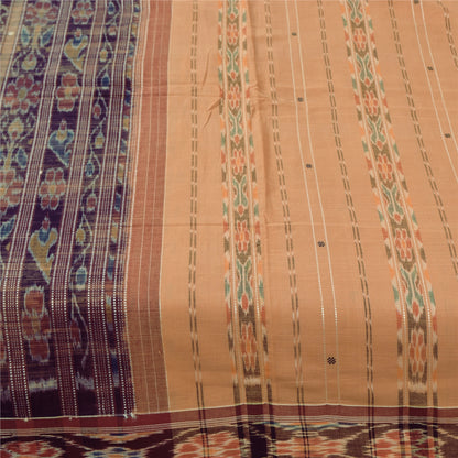 Sanskriti Vintage Sarees PeachIkat Handwoven Odisha Pure Cotton Sari 5+yd Sustainable Fabric