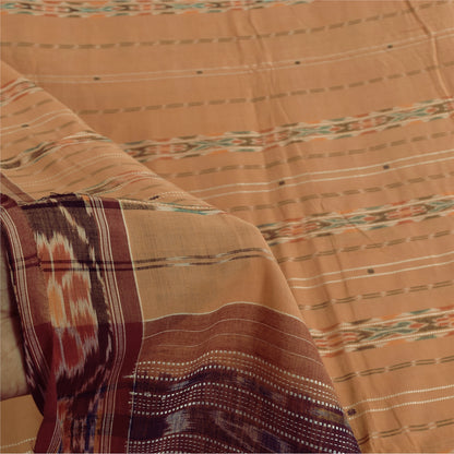 Sanskriti Vintage Sarees PeachIkat Handwoven Odisha Pure Cotton Sari 5+yd Sustainable Fabric