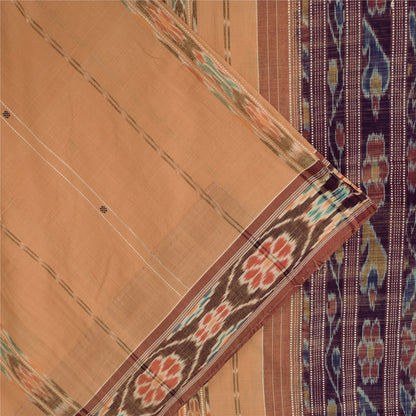 Sanskriti Vintage Sarees PeachIkat Handwoven Odisha Pure Cotton Sari 5+yd Sustainable Fabric