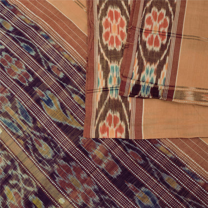 Sanskriti Vintage Sarees PeachIkat Handwoven Odisha Pure Cotton Sari 5+yd Sustainable Fabric