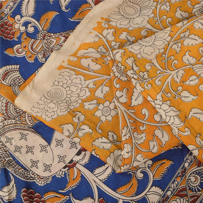 Sanskriti Vintage Sarees Red Kalamkari Handmade Pure Cotton Sari 5+yd Sustainable Fabric