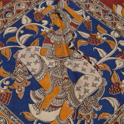 Sanskriti Vintage Sarees Red Kalamkari Handmade Pure Cotton Sari 5+yd Sustainable Fabric