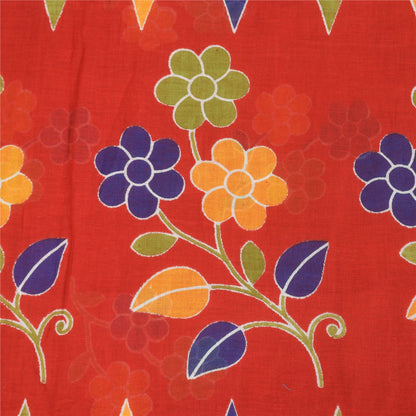 Sanskriti Vintage Sarees Indian Red Pure Cotton Printed Sari 5+yd Craft Sustainable Fabric