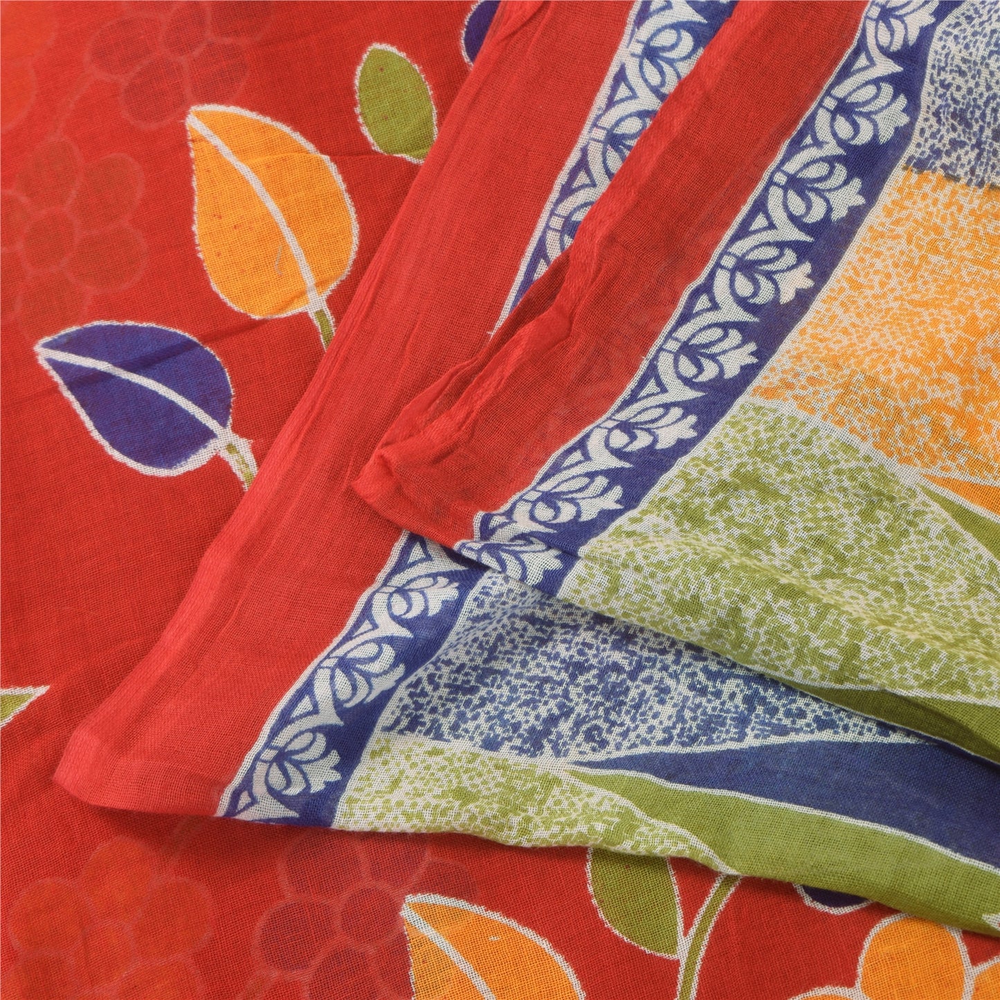 Sanskriti Vintage Sarees Indian Red Pure Cotton Printed Sari 5+yd Craft Sustainable Fabric