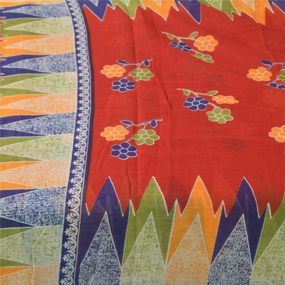 Sanskriti Vintage Sarees Indian Red Pure Cotton Printed Sari 5+yd Craft Sustainable Fabric