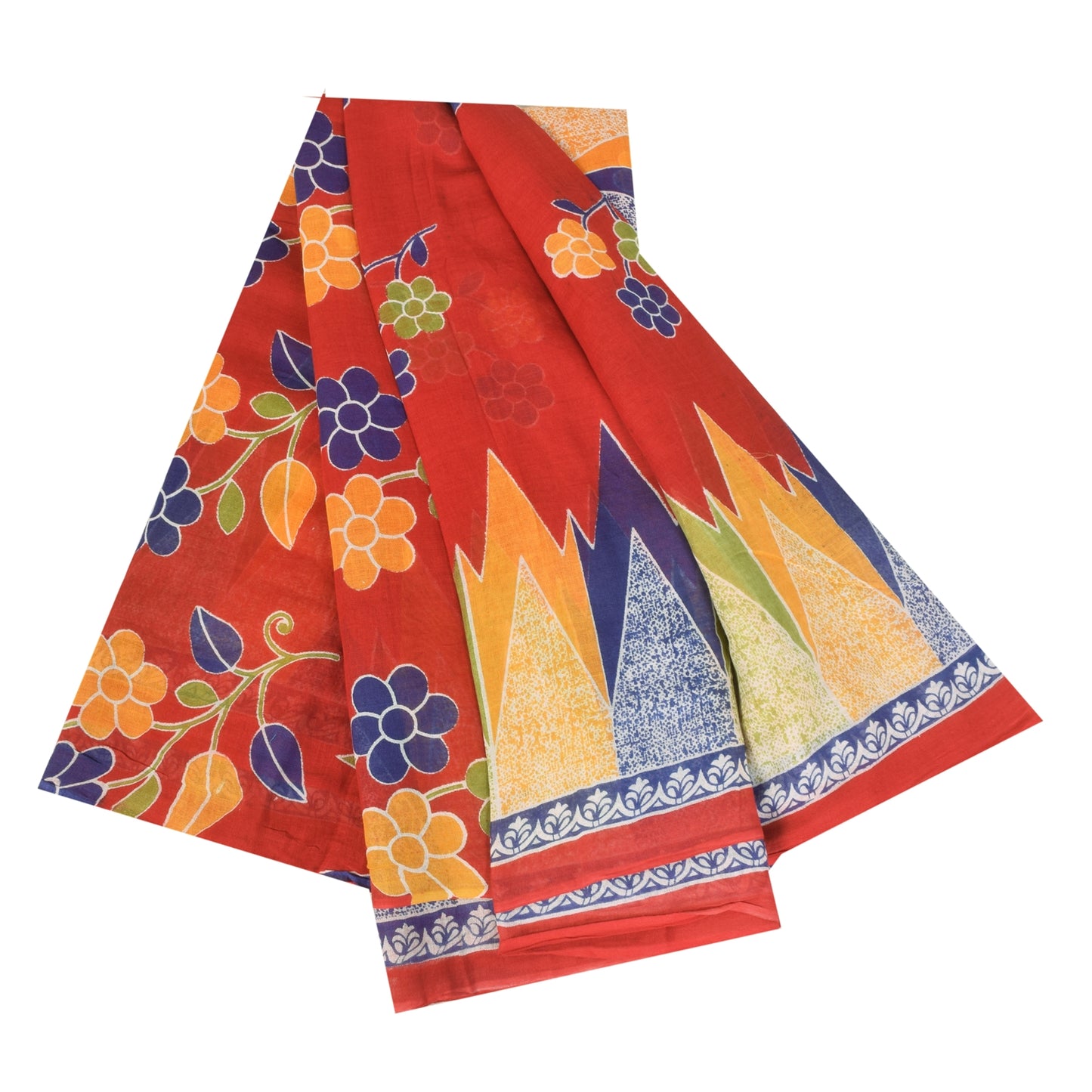 Sanskriti Vintage Sarees Indian Red Pure Cotton Printed Sari 5+yd Craft Sustainable Fabric