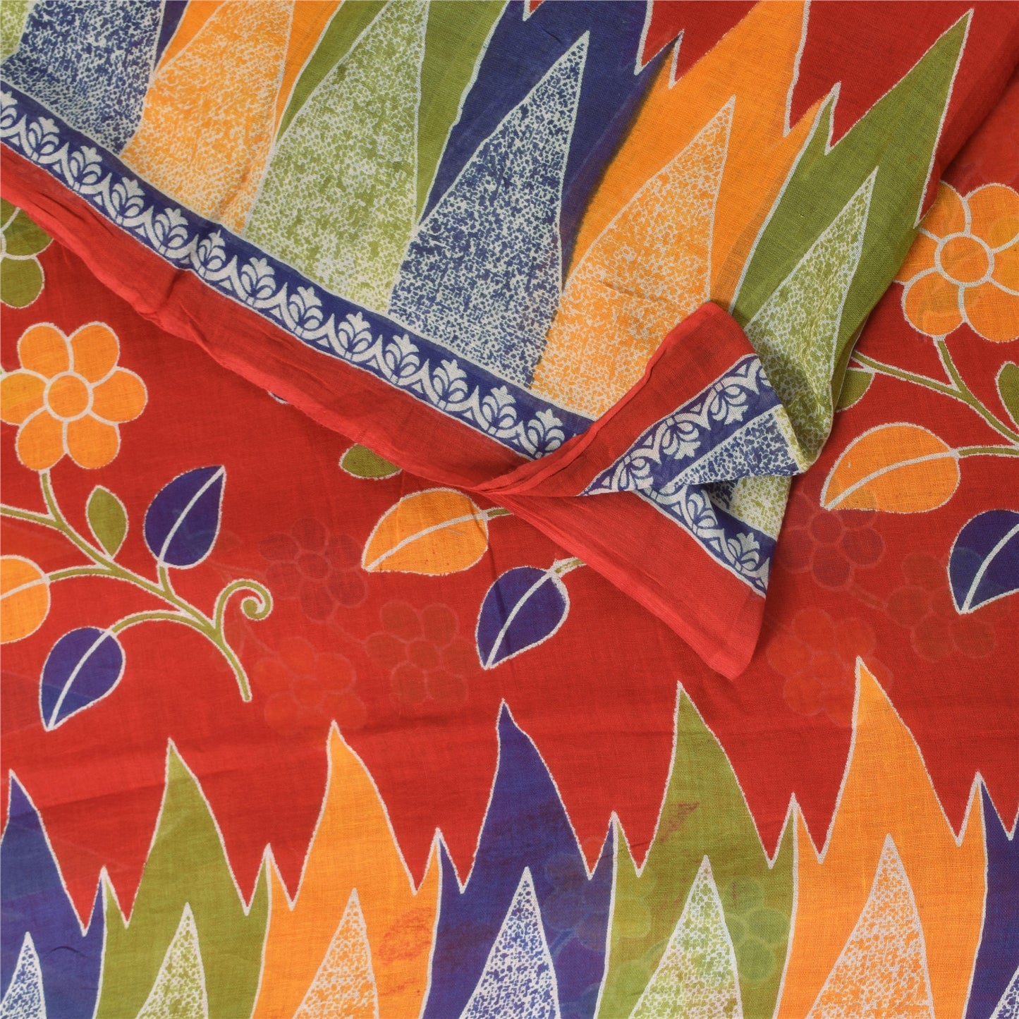 Sanskriti Vintage Sarees Indian Red Pure Cotton Printed Sari 5+yd Craft Sustainable Fabric