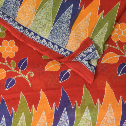 Sanskriti Vintage Sarees Indian Red Pure Cotton Printed Sari 5+yd Craft Sustainable Fabric