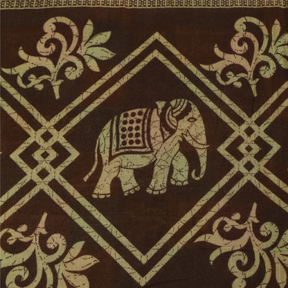 Sanskriti Vintage Sarier i flerfarvet ren bomuld med elefantprint, 5+ yards håndværksmæssigt bæredygtigt stof