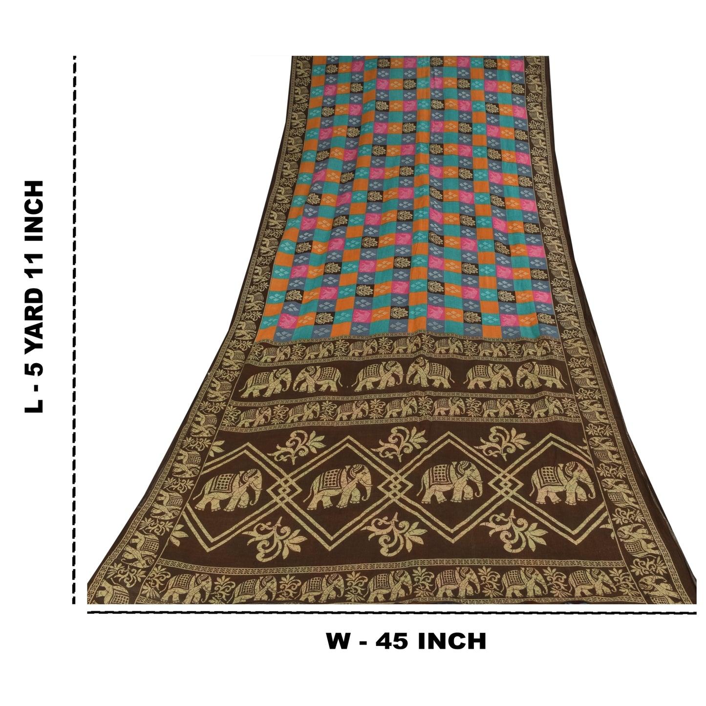 Sanskriti Vintage Sarier i flerfarvet ren bomuld med elefantprint, 5+ yards håndværksmæssigt bæredygtigt stof