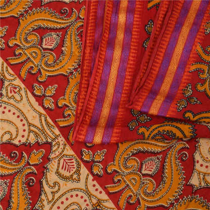 Санскритские винтажные сари персикового/красного цвета из чистого хлопка с принтом 5+ ярдов ткань для рукоделия из экологически чистой ткани