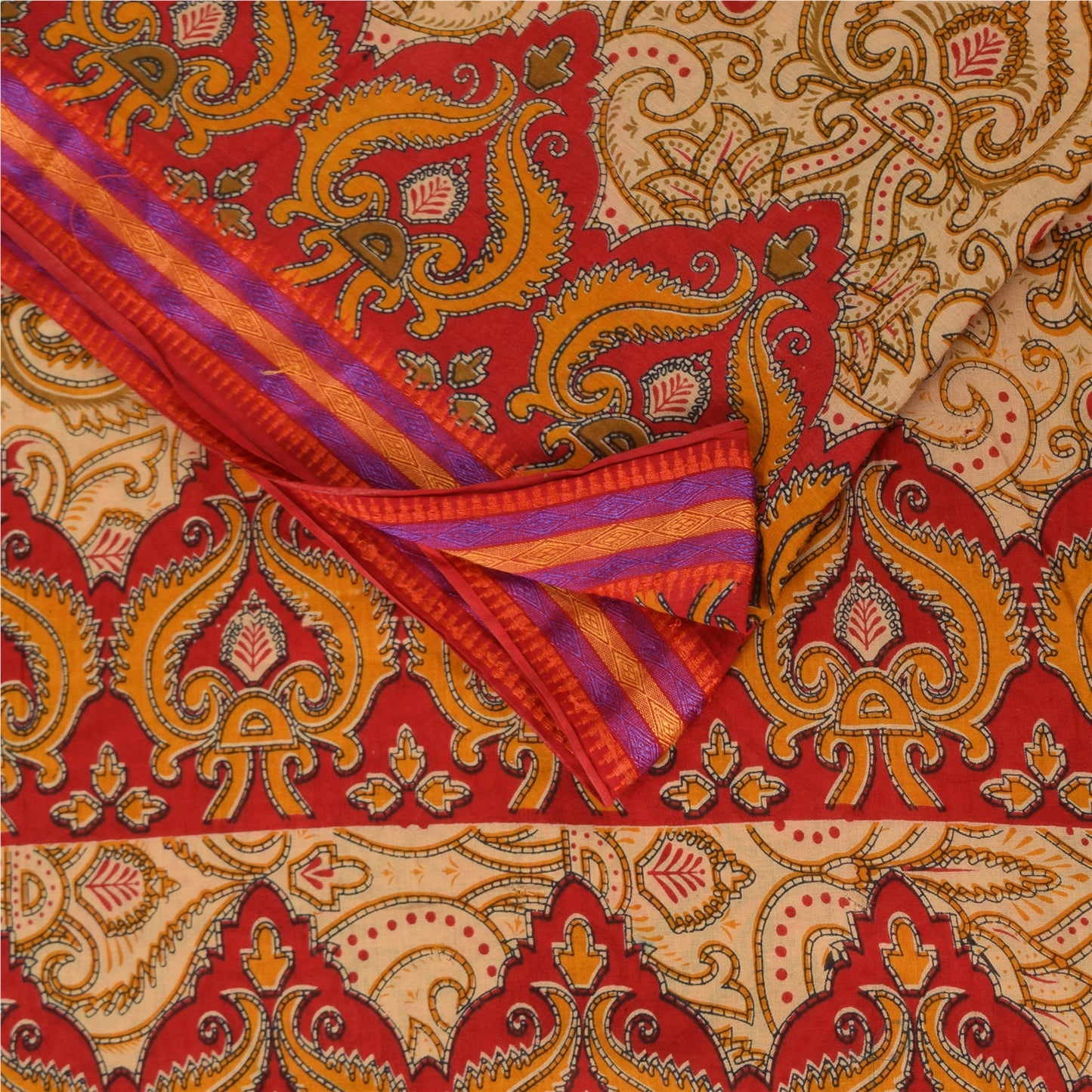 Санскритские винтажные сари персикового/красного цвета из чистого хлопка с принтом 5+ ярдов ткань для рукоделия из экологически чистой ткани