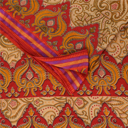 Санскритские винтажные сари персикового/красного цвета из чистого хлопка с принтом 5+ ярдов ткань для рукоделия из экологически чистой ткани