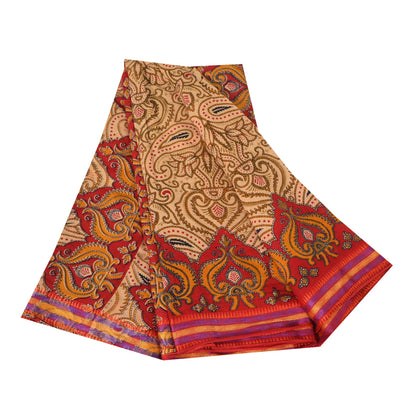 Санскритские винтажные сари персикового/красного цвета из чистого хлопка с принтом 5+ ярдов ткань для рукоделия из экологически чистой ткани