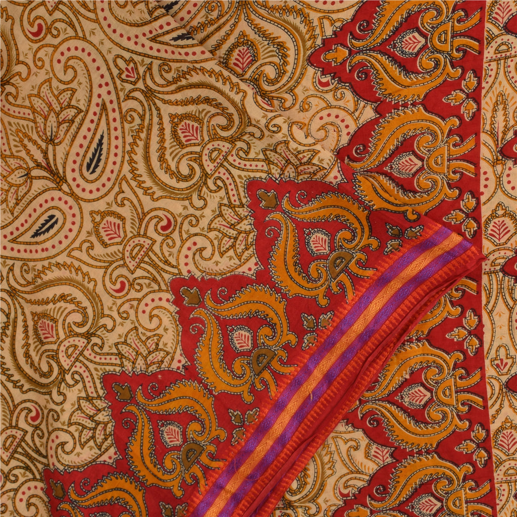 Санскритские винтажные сари персикового/красного цвета из чистого хлопка с принтом 5+ ярдов ткань для рукоделия из экологически чистой ткани