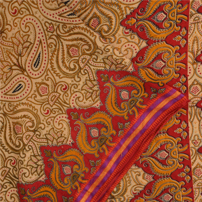 Санскритские винтажные сари персикового/красного цвета из чистого хлопка с принтом 5+ ярдов ткань для рукоделия из экологически чистой ткани