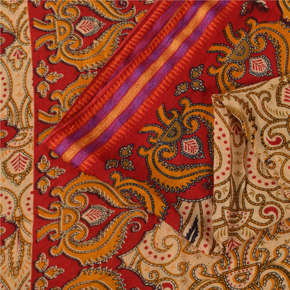 Санскритские винтажные сари персикового/красного цвета из чистого хлопка с принтом 5+ ярдов ткань для рукоделия из экологически чистой ткани