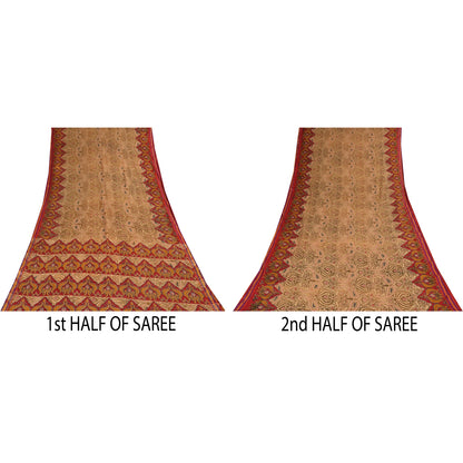 Санскритские винтажные сари персикового/красного цвета из чистого хлопка с принтом 5+ ярдов ткань для рукоделия из экологически чистой ткани