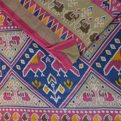 Санскритские винтажные сари синие Патан Патола напечатанное сари из чистого хлопка 5+ ярдов устойчивая ткань